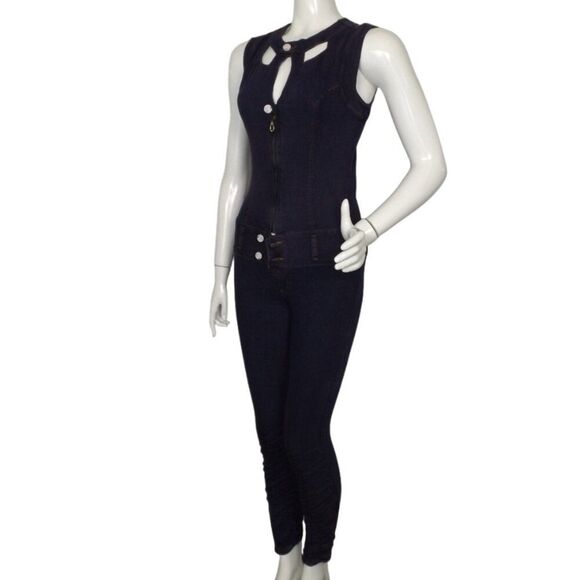 new! SCORPIO Jeans Jumpsuit, JR 1, Purple Denim, Fitted, Embellished/Cutouts - Picture 5 of 12